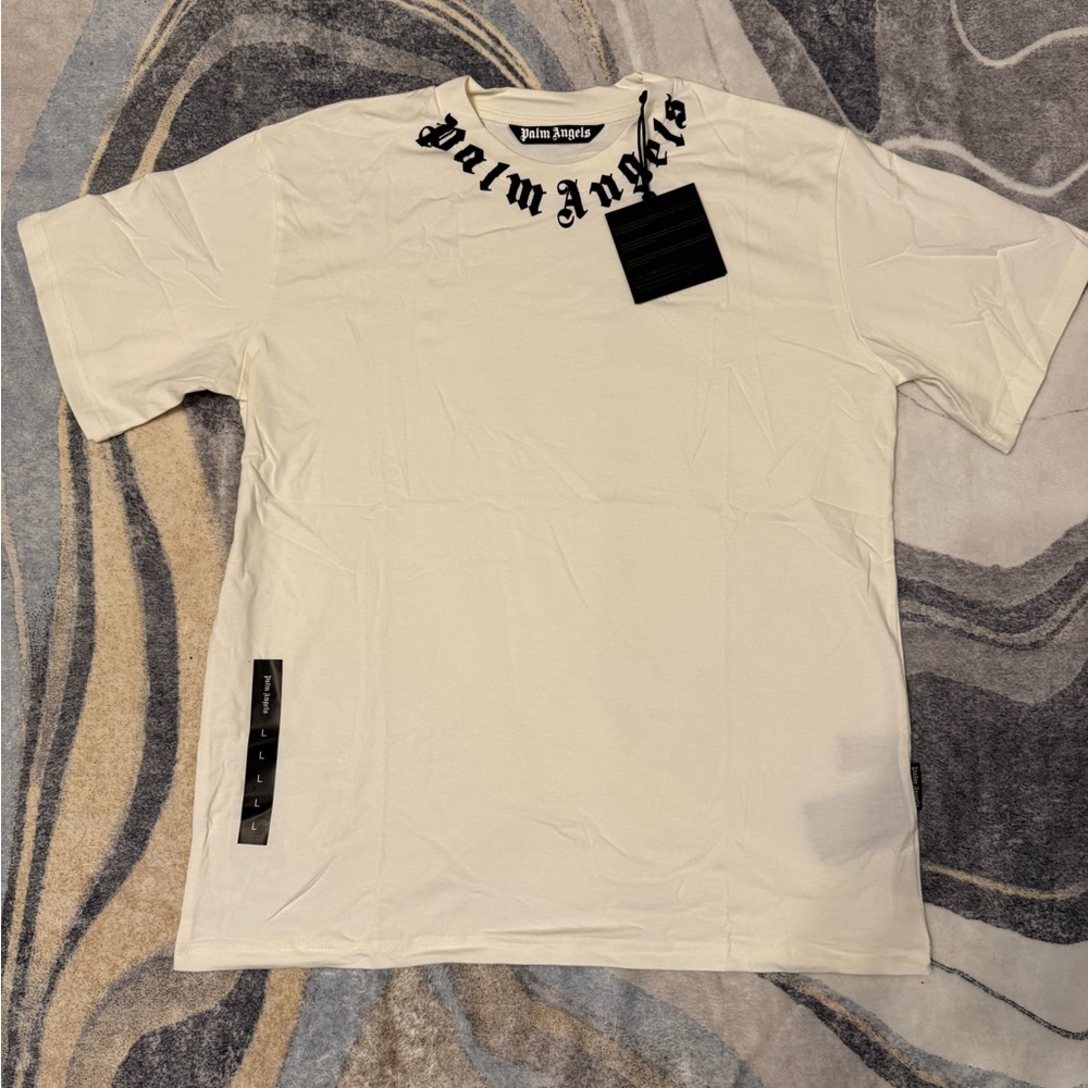 Palm Angels Spellout Neck Logo White T-Shirt Size Large